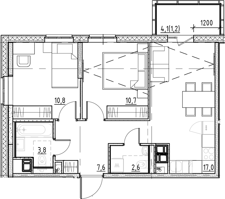 2-комнатная квартира 53.7 м², 2/9 эт., ЖК «Янила Форест»